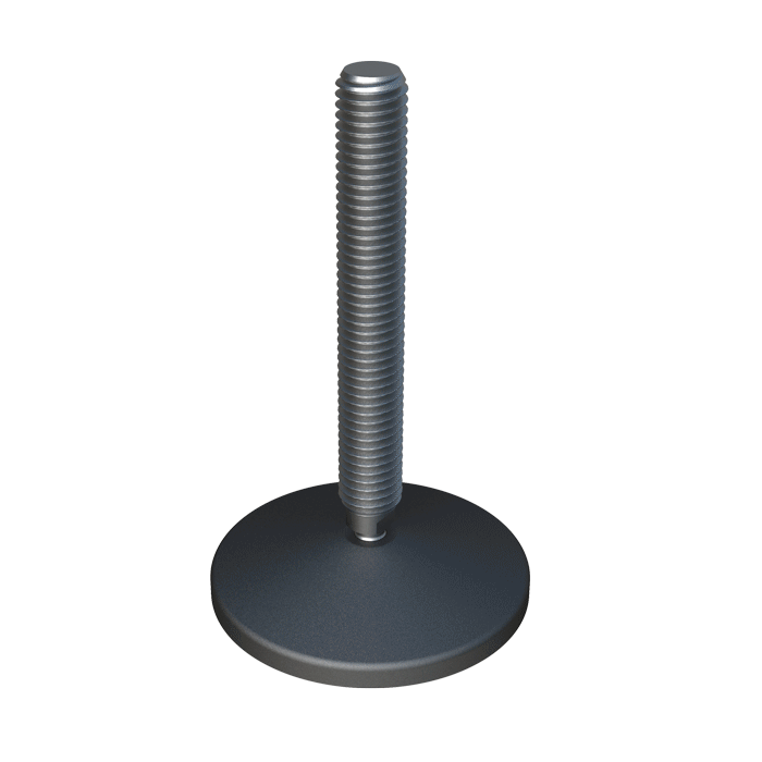 Our heavy duty adjustable foot has a reinforced tilting base of 15º that resists a weight up to 1,300 Kg. It has been designed for applications that require both good surface finish and very good mechanical properties. 
<br>
The standard product is made in stainless steel type 304 and it can also be made in type 316 on request. Available also with anti-skid base made of TPV.