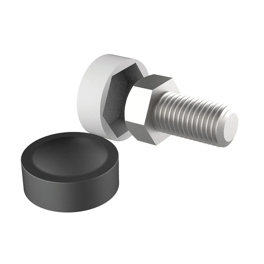 Our LBKB cap is suitable for <b>DIN hex bolt heads and nuts</b>. It has been specially designed to cover the screw heads in such a way that they protrude as little as possible and, at the same time, embellish and protect from bumps and dirt. They cover a range from <b>M6 to M12</b> (suitable for DIN 933, 931, 961 and 960 screws). It also has a <b>UVA additive to prevent degradation as a result of sunlight and weathering conditions.</b>
<br><br>
During the manufacturing of these pieces we use an additive that favors their biodegradation without affecting their behavior during their useful life. <a href='/news/BIOADD-eng.pdf' target='_blank'>Check here for more details about the properties of the <b>biodegradable</b> additive. </a>