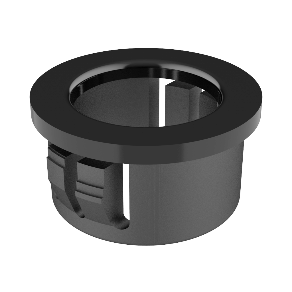 Our insulating bushing provides protection for wire, cable tubing, and hose from sharp, uneven drilled or punched holes in sheet metal. It has been designed with multiple locks to positively snap in panels (without tools). Our bushing meets Underwriters Laboratories and Canadian Association temperature and pull-out tests, as it is made in heat stabilized nylon UL 94V2.