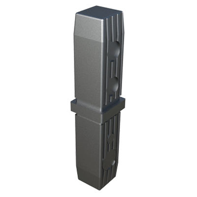 The in-line connector has been designed to connect <b>2 square tubes</b> dimensionally and unidirectionally.
Supplied <b>with</b> or <b>without steel core</b> (S), or <b>zinc-plated steel</b> (ZCS) - two-piece connector.
It allows to build frames subject to <b>low static loads – medium</b>, or <b>high</b> - depending on whether or not it incorporates the steel core.
If you want to integrate an external reinforcement (rivets, pins, etc.), and to prevent the effect of contact corrosion, you should avoid drilling the steel core.
The <b>Nylon</b> (PA6) with which it is manufactured is characterized by its high resistance (impact) and its great properties against aging (very long useful life). <br>
If the measurement or any other specification of the product is not within the standard program, consult our commercial office.