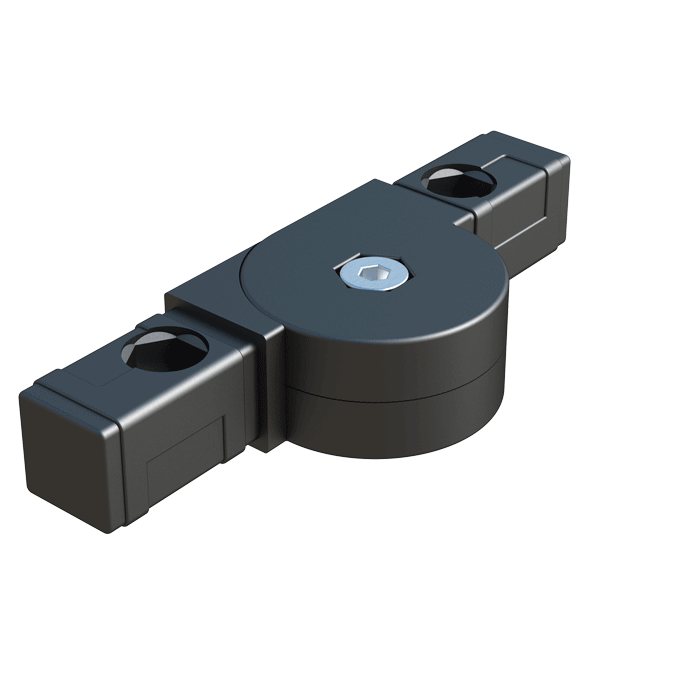Our hinge 2-way connector has been designed for square tubes. It has an angle which goes from 0º to 190º, or which goes from 45º to 195º, depending on the reference.<br>*Item 02300400165 is supplied unassembled.